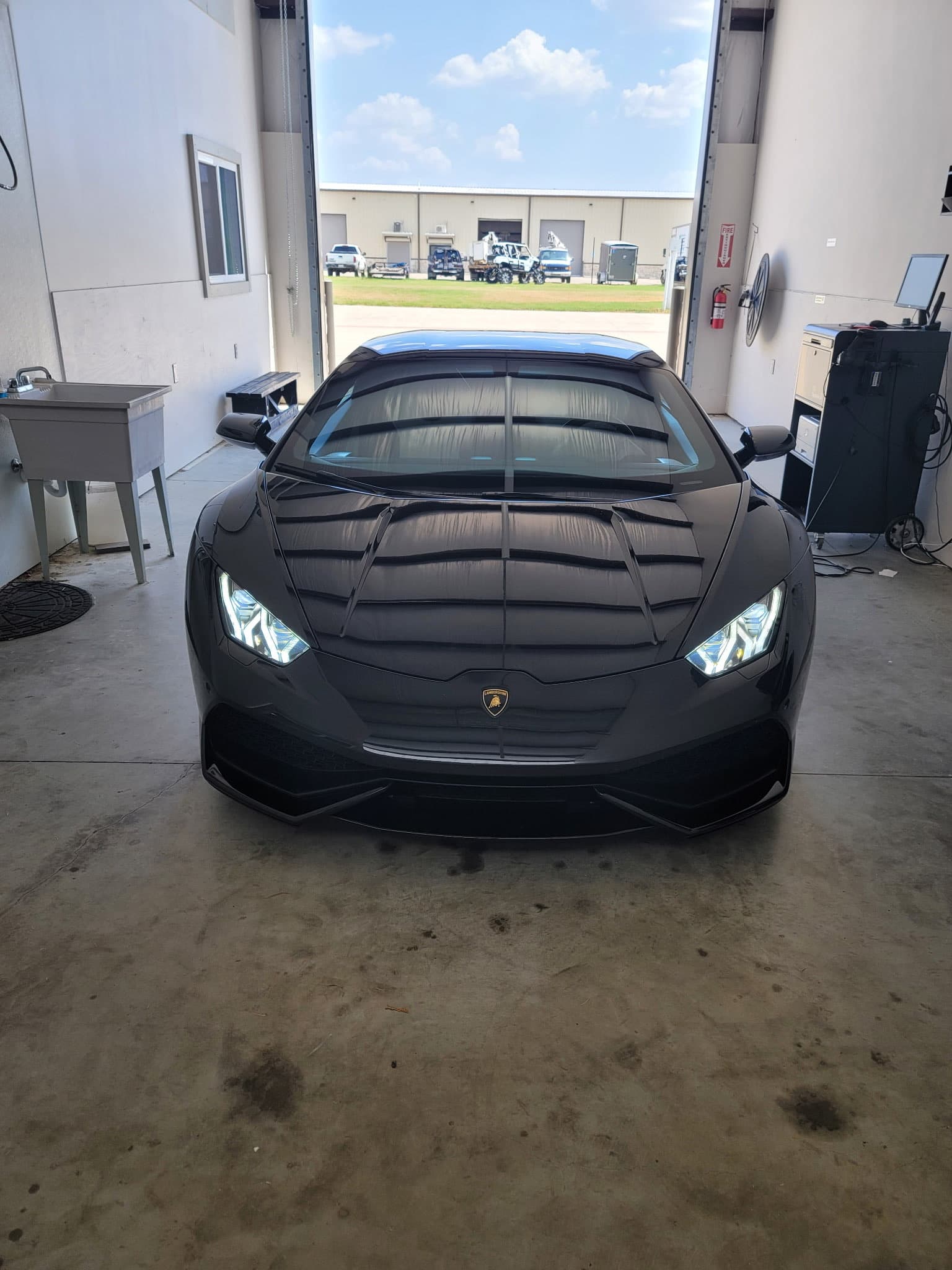 Lamborghini Huracán in the TVI inspection bay in Cypress, TX